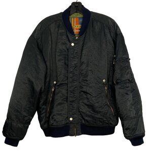 VINTAGE 80s FLIGHT BOMBER JACKET PEPE WORKWEAR SERVICE DARK GREEN NYLON MEDIUM